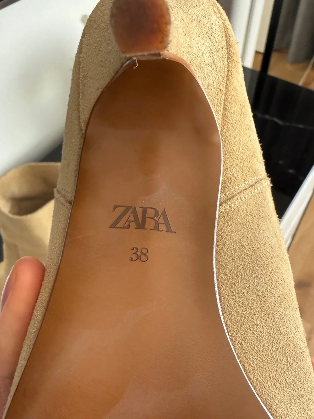 Zara Beige Suede Pointed-Toe Ankle Booties